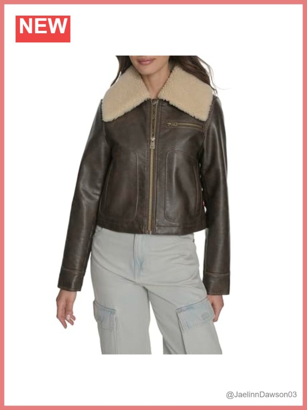 Faux Leather Aviator Jacket Quilted Zip Front Moto Womens
